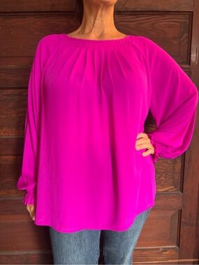 Banana Republic Bright Fuchsia Long-Sleeve Peasant Blouse